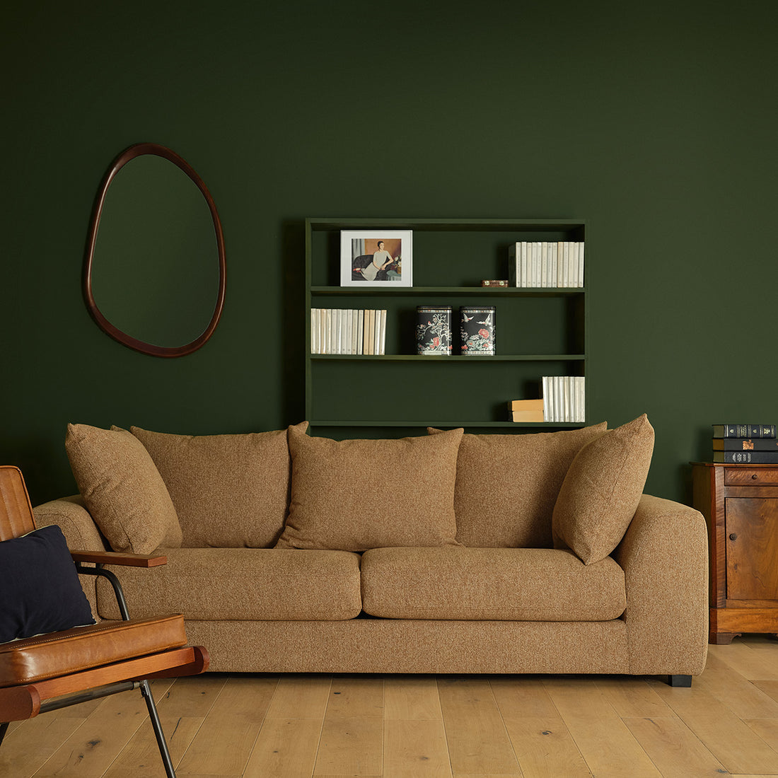 EDMOND - Divano lineare a 4 posti in tessuto testurizzato marrone chiaro melange