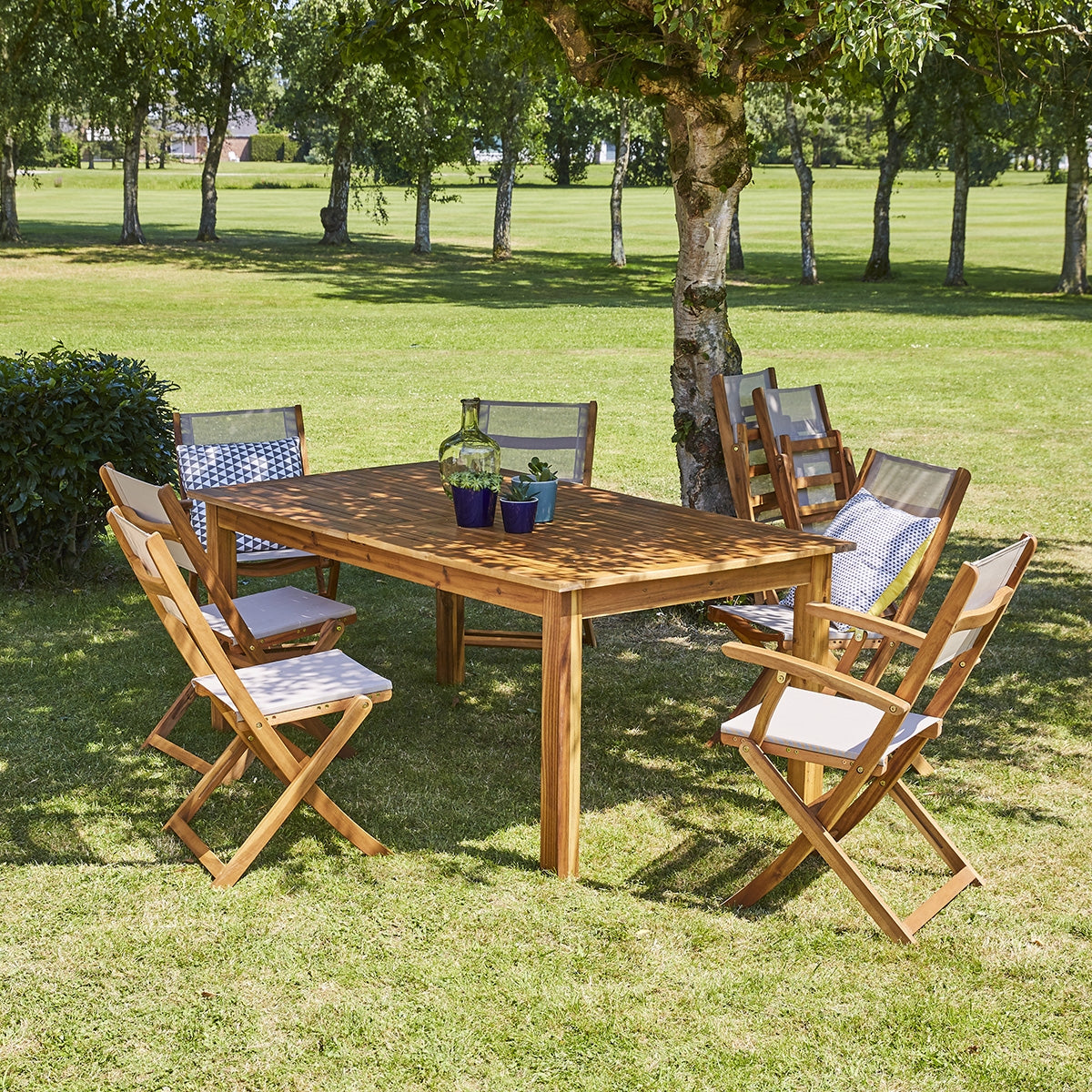 HANOÏ - Poltrona da giardino pieghevole in acacia massello e textilene grigio