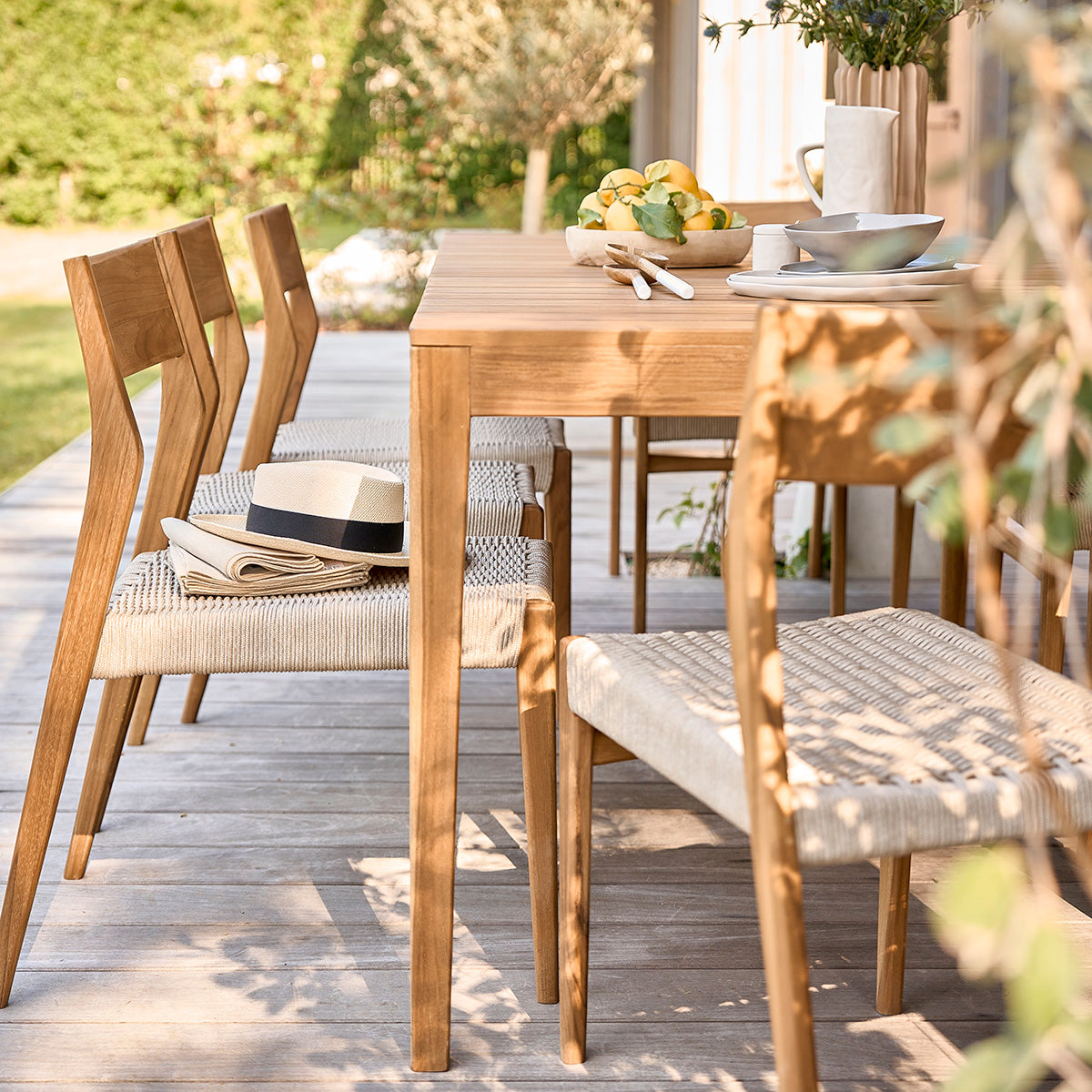 LIVIE - Sedia da giardino in teak massello e corda beige (set di 2)