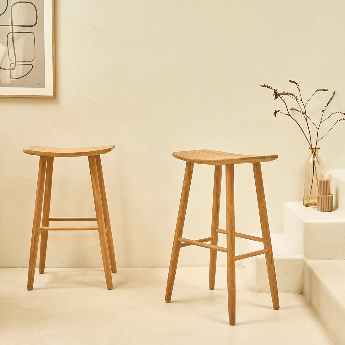 AMBRE - Set di 2 sgabelli da bar in teak massello 75 cm