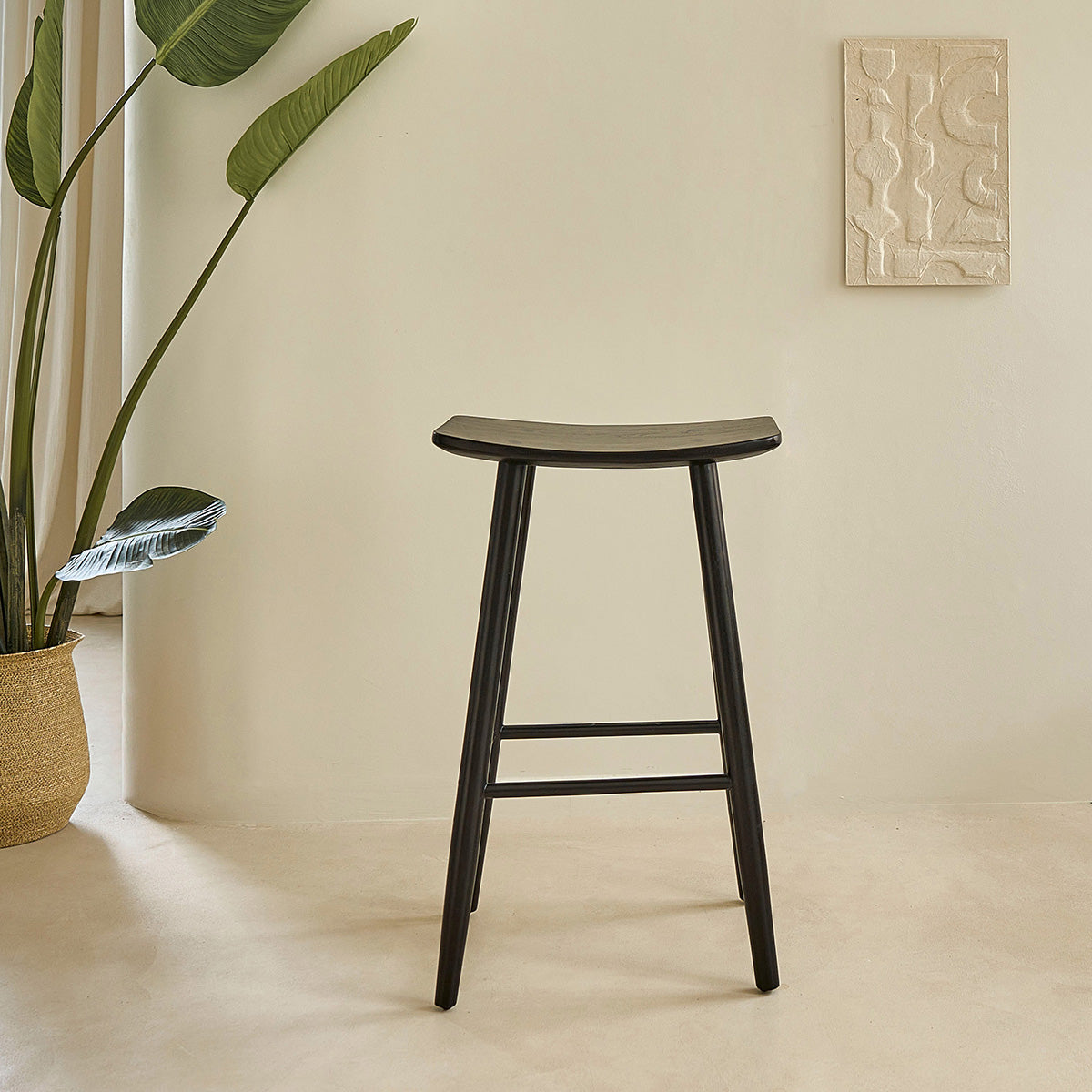 AMBRE - Sgabello da bar in teak massello nero 75 cm