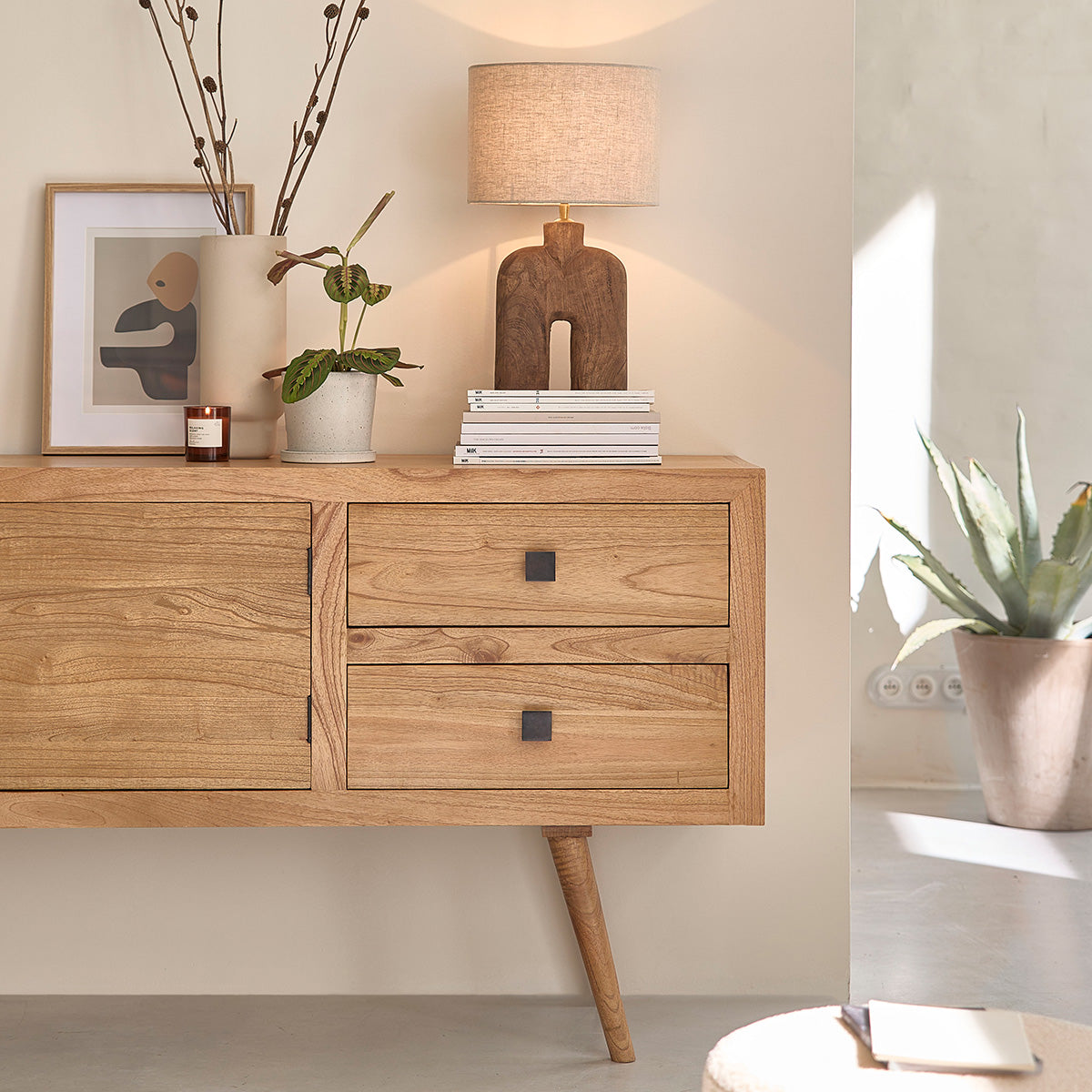 SACHA - Cassettiera in mindi massello 180 cm